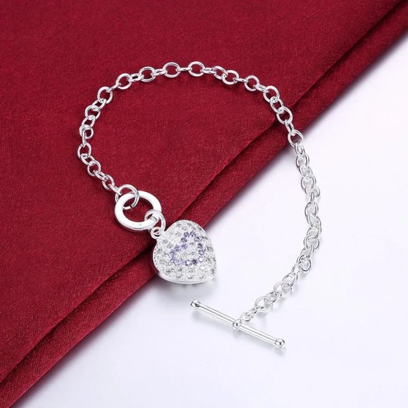 Toggle w/ Crystal Heart Pendant 7" Bracelet - Picture 7 of 7